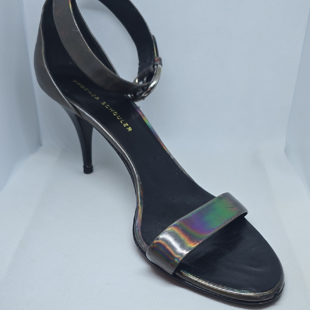Proenza Schouler Iridescent Ankle-Strap Sandal with Rainbow Sheen
